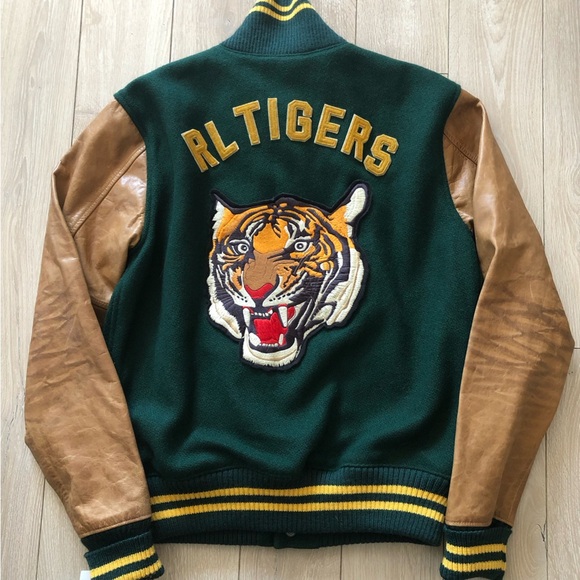 NWT Polo Ralph Lauren Leather Wool Letterman Tiger Logo Varsity Jacket Size S - Picture 5 of 16
